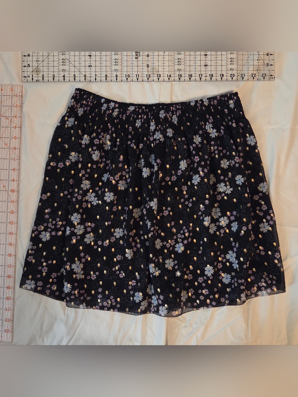 LOFT Black Floral Skater Skirt with Pastel Blooms